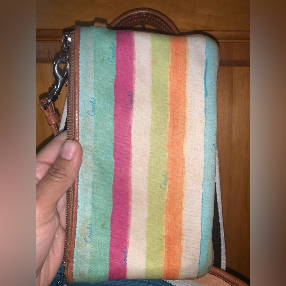 COACH Hampton Watercolor Pastel Stripes Tote Handbag and wristlet bundle - Picture 10 of 11